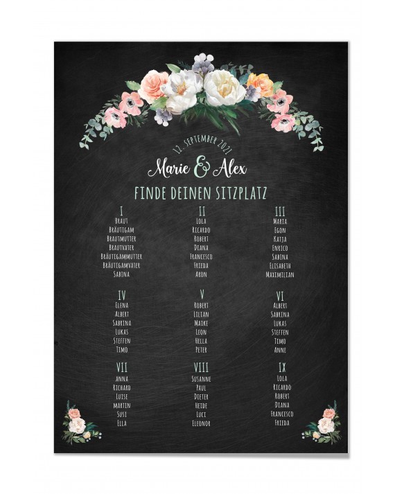 Tischplan Hochzeit " Vintage Flowers"