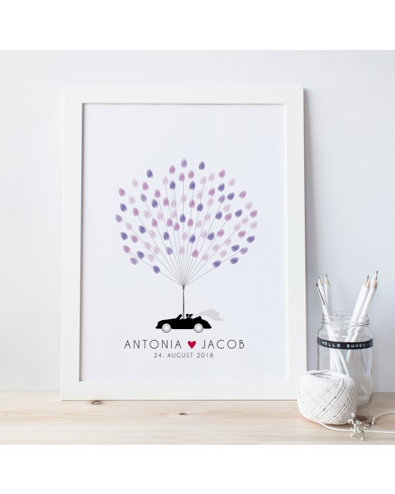 Fingerprint-Poster mit Hochzeitsauto