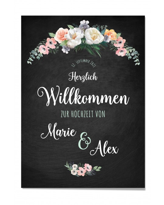 Willkommen Poster "Vintage Flowers"